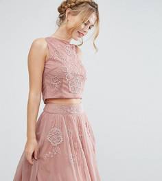 Комбинируемый сетчатый топ с цветочной отделкой Lace & Beads - Розовый