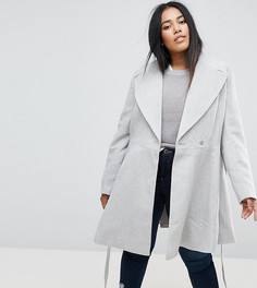 Пальто с поясом и широким воротником ASOS CURVE - Серый