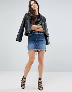 Джинсовая юбка со ступенчатым необработанным краем River Island - Синий