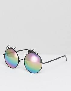 Круглые солнцезащитные очки с надписью Good Vibes River Island - Черный