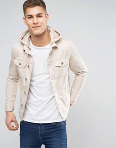 Светло-бежевая джинсовая куртка с капюшоном River Island - Белый