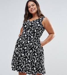 Короткое приталенное платье с цветочным принтом Closet Plus - Черный