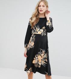 Платье миди с цветочным принтом New Look Maternity - Черный