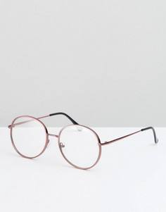 Металлические очки в круглой розовой оправе с прозрачными стеклами ASOS - Коричневый