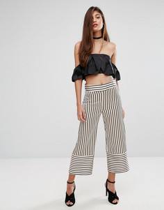 Укороченные брюки в полоску с широкими штанинами River Island - Мульти