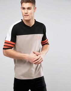 Оверсайз-футболка песочного цвета с V-образным вырезом и оранжевой отделкой River Island - Светло-серый