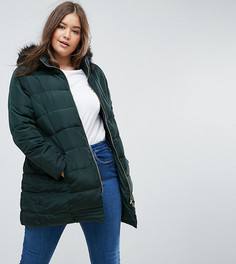 Утепленное пальто с поясом Brave Soul Plus - Зеленый