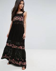 Платье макси с вышивкой и кружевом River Island - Черный