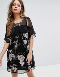Платье из сетки с цветочным принтом River Island - Черный