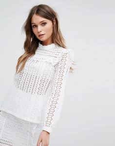 Кружевная блузка с оборками River Island - Белый