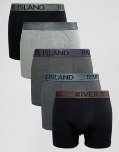 5 пар боксеров-брифов цвета металлик River Island - Черный