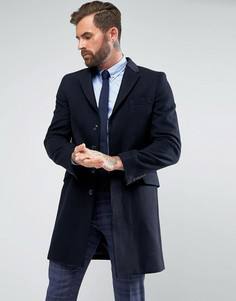 Классическое однобортное пальто с бархатной отделкой Gianni Feraud - Темно-синий