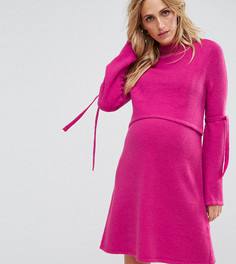 Платье-джемпер с завязками на рукавах ASOS Maternity NURSING - Розовый