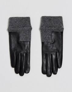Кожаные перчатки с асимметричными манжетами в рубчик ASOS - Черный