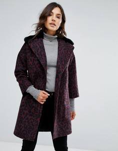 Пальто из ткани с добавлением шерсти с воротником из искусственного меха Helene Berman - Фиолетовый