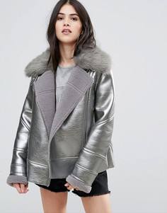 Байкерская куртка цвета металлик Urbancode - Серебряный