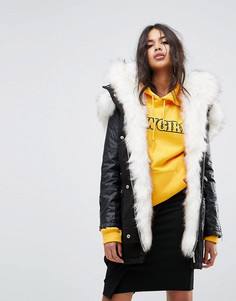 Парка с капюшоном и искусственным мехом River Island - Черный