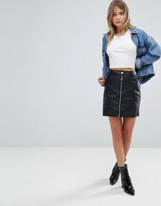 Мини-юбка из искусственной кожи с молнией River Island - Черный