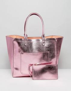 Пляжная сумка-тоут и кошелек эффектом металлик River Island - Розовый