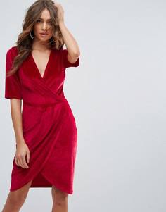Бархатное платье с запахом Club L - Красный