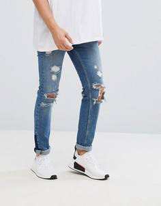 Синие рваные джинсы скинни с молнией ASOS - Синий
