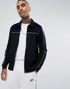 Трикотажная куртка Харрингтон с велюровыми вставками ASOS - Темно-синий