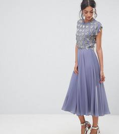 Приталенное платье миди с декорированным кроп-топом ASOS TALL - Фиолетовый