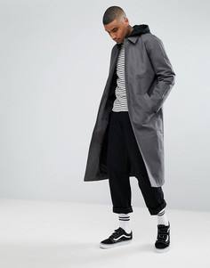 Темно-серый тренч с трикотажным капюшоном ASOS - Серый