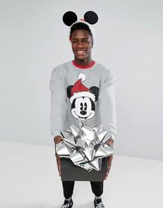 Оверсайз-свитшот с новогодним принтом Микки Маус ASOS - Серый