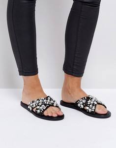 Шлепанцы с заклепками и искусственным жемчугом River Island - Черный