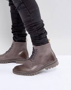 Серые кожаные ботинки на шнуровке ASOS - Серый