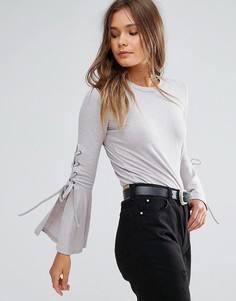 Трикотажный топ с разрезом и шнуровкой на рукавах Lunik - Серый