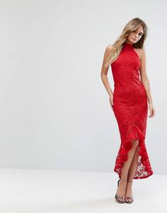 Кружевное платье-халтер миди с юбкой-годе Missguided - Красный