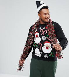 Свободный свитшот с принтом Crazy Christmas ASOS PLUS - Черный