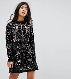 Бархатное премиум-платье с вышивкой Frock And Frill Petite - Черный