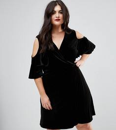 Бархатное платье с открытыми плечами и запахом Boohoo Plus - Черный