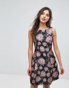 Короткое приталенное платье с цветочным принтом Oeuvre - Розовый