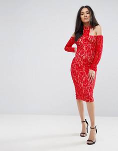 Красное кружевное платье миди с чокером Ax Paris - Красный