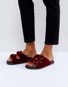 Шлепанцы из искусственного меха с двумя пряжками River Island - Красный