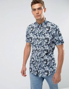 Синяя приталенная рубашка с цветочным принтом River Island - Синий