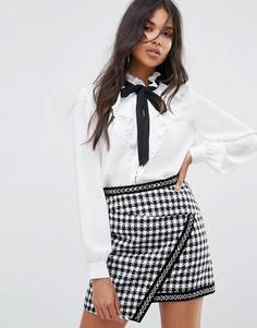 Блузка с завязкой и оборкой River Island - Белый