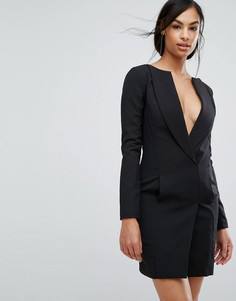 Платье-смокинг мини с широким вырезом Lavish Alice - Черный