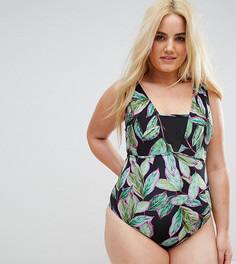 Слитный купальник с принтом и сетчатой вставкой ASOS CURVE - Мульти