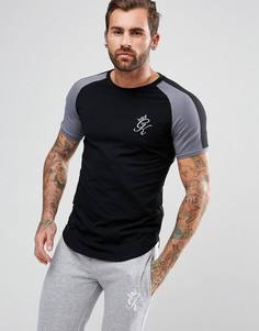 Черная обтягивающая футболка с полосками на рукавах Gym King - Черный