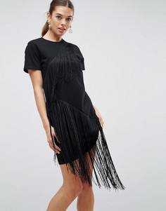 Платье-футболка мини с бахромой ASOS - Черный