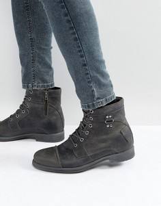 Темно-серые кожаные ботинки в стиле милитари River Island - Серый