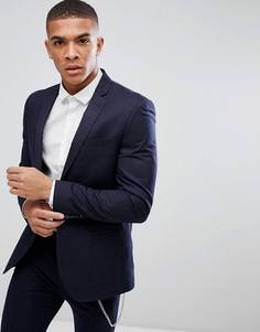 Темно-синий приталенный пиджак в тонкую полоску River Island - Темно-синий