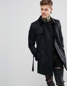 Черный двубортный тренч с поясом River Island - Черный