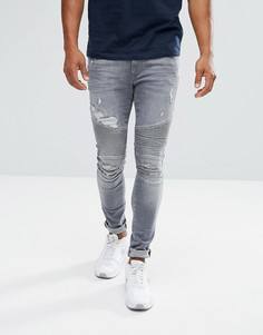 Супероблегающие рваные байкерские джинсы серого цвета River Island - Серый