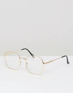 Золотистые квадратные очки с прозрачными стеклами Reclaimed Vintage Inspired - Коричневый